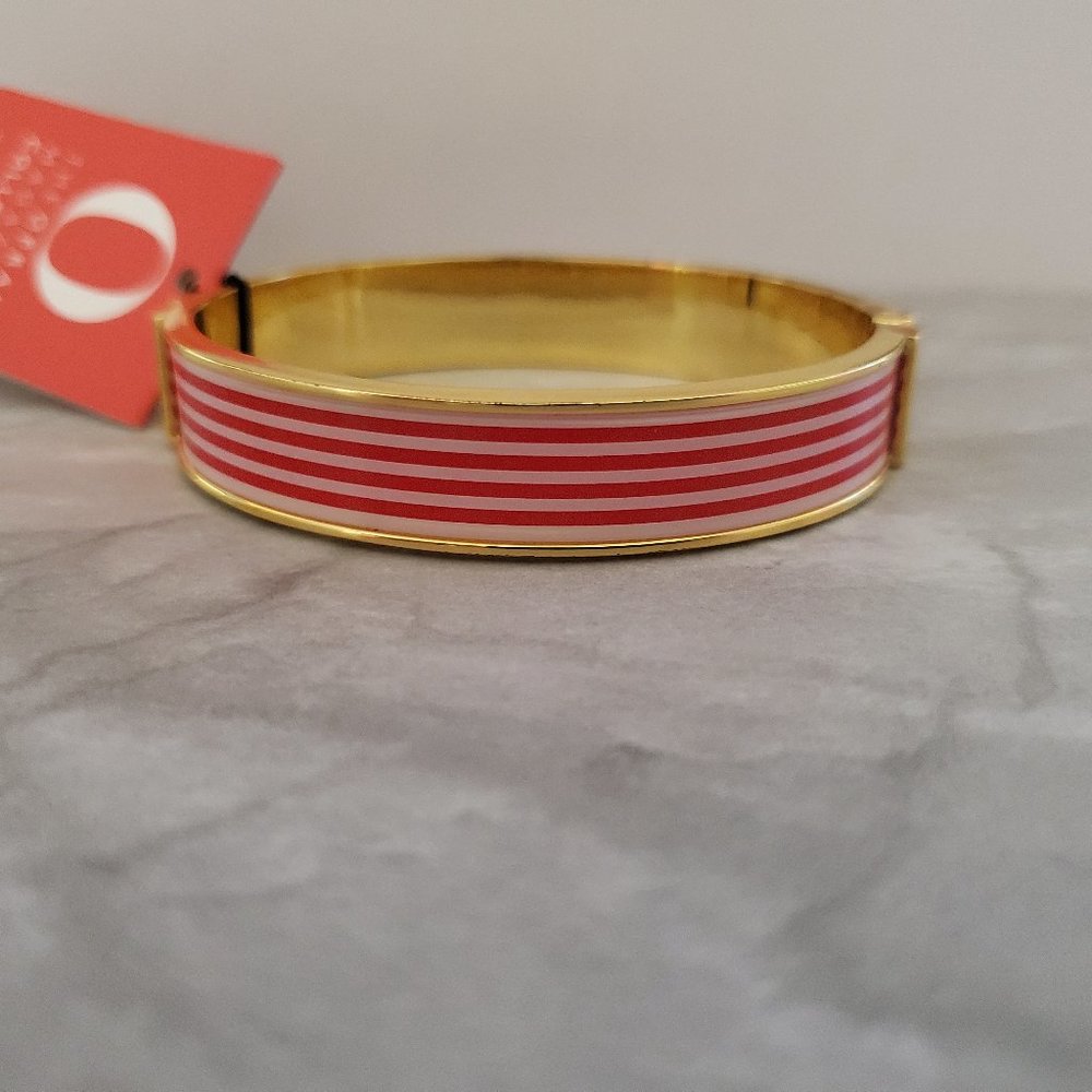 Talbots Gold-Tone Bracelet with Pink and White Stripes